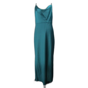 Taylor Satin Teal Midi Dress 14 Spaghetti Straps Low Neck Lined Polyester (RK126